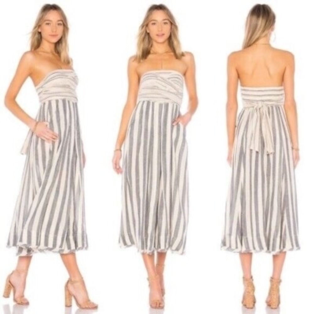Free People Blue-ish and White Strapless Dress